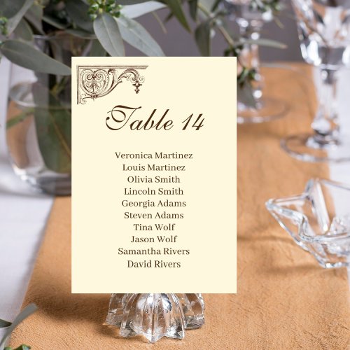 Wedding table number guest list