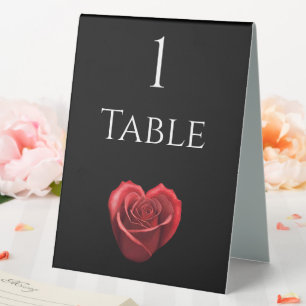 Wedding Table Number-Heart Shaped Red Rose- Table Tent