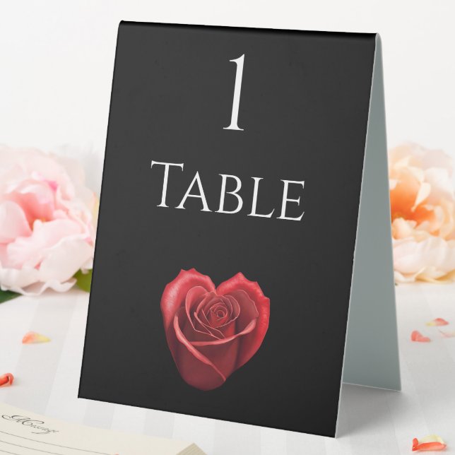 Wedding Table Number-Heart Shaped Red Rose- Table Tent (In SItu (Wedding))