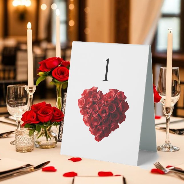 Wedding Table Number-Heart Shaped Red Rose- Table Tent (Wedding Table Number-Heart Shaped Red Rose- Table Tent)