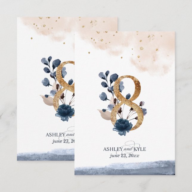 Wedding table number in navy, blush, and gold (Front/Back)