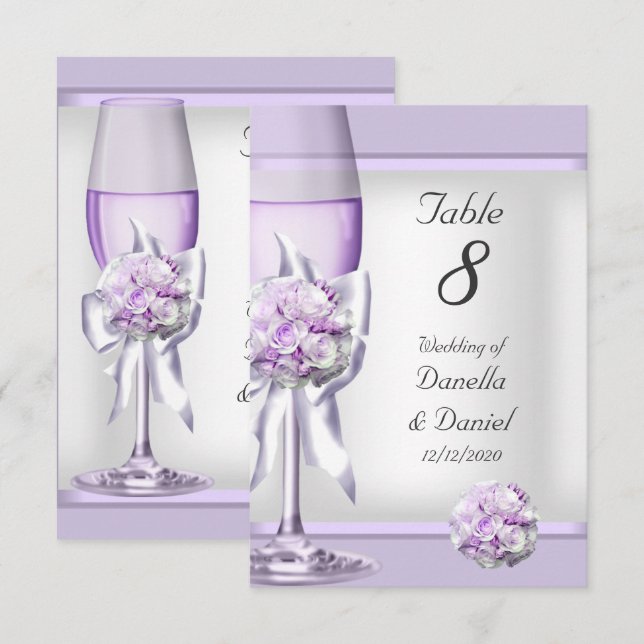 Wedding Table Number Lavender Purple Lilac 3 (Front/Back)