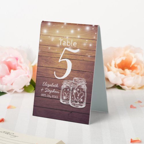 Wedding Table Number  Menu Mason Jar String Light Table Tent Sign