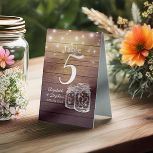 Wedding Table Number + Menu Mason Jar String Light Tent