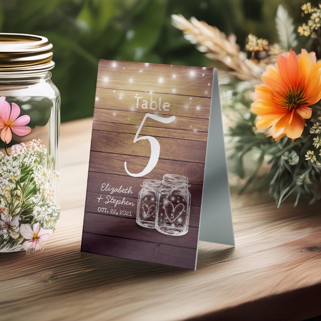 Wedding Table Number + Menu Mason Jar String Light Tent (Creator Uploaded)
