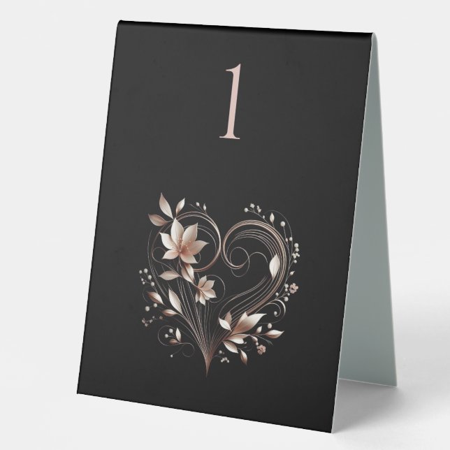 Wedding Table Number-Modern Rose Gold Flowers  Table Tent (Front)