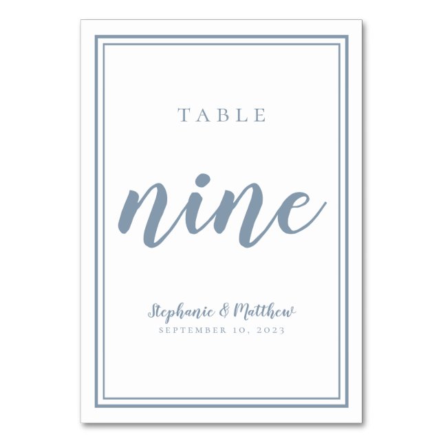 Wedding Table Number NINE Simple Dusty Blue (Front)