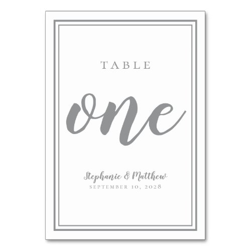 Wedding Table Number One Simple Gray  White