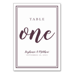 Wedding Table Number One Simple Modern Purple Plum