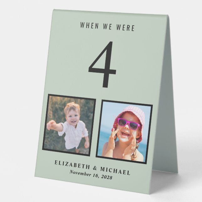 Wedding Table Number Photos Sage Green Table Tent (Front)