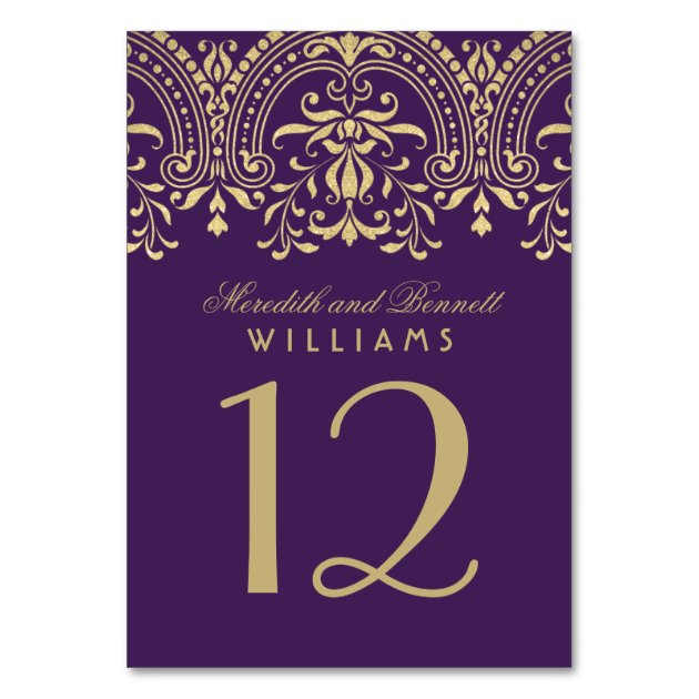 Wedding Table Number | Purple Gold Vintage Glamour Card