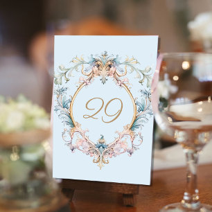 Wedding Table Number Regency Blue Vintage Crest