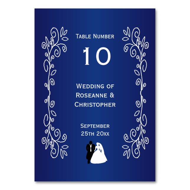Wedding Table Number Royal Blue Bride Groom (Front)