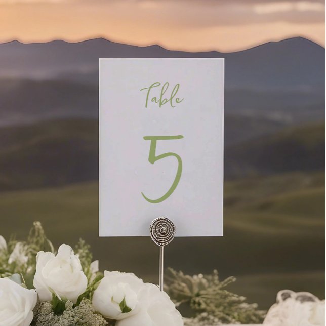 Wedding table number sage green minimalist script (Creator Uploaded)