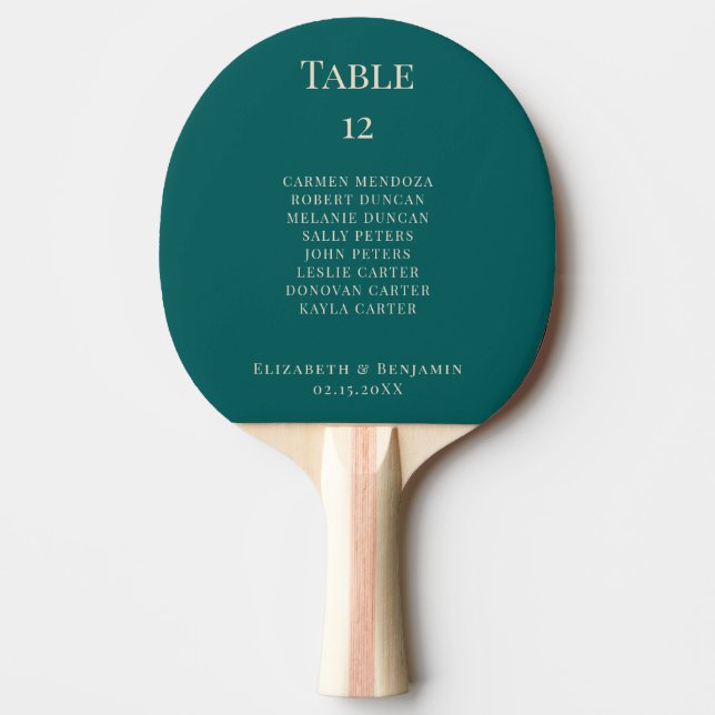 Wedding Table Number Seating Chart Teal Custom Ping Pong Paddle (Front)