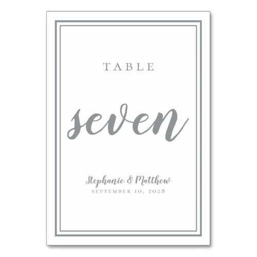 Wedding Table Number Seven Chic Simple Gray White