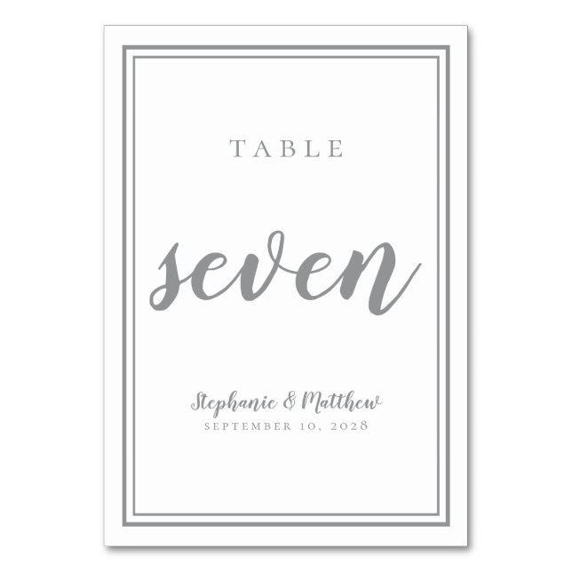 Wedding Table Number Seven Chic Simple Gray White (Front)