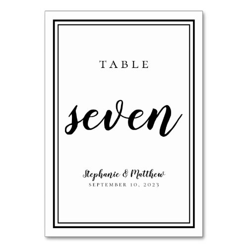 Wedding Table Number Seven Simple Black  White