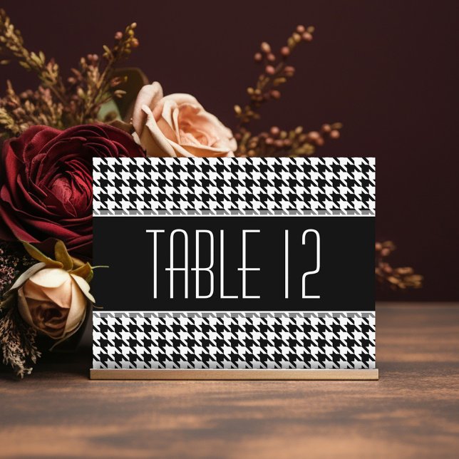 Wedding Table Number Sign HOUNDSTOOTH (Black Modern Wedding - Reserved table Sign)