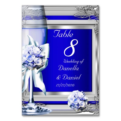 Wedding Table Number Silver Blue Navy