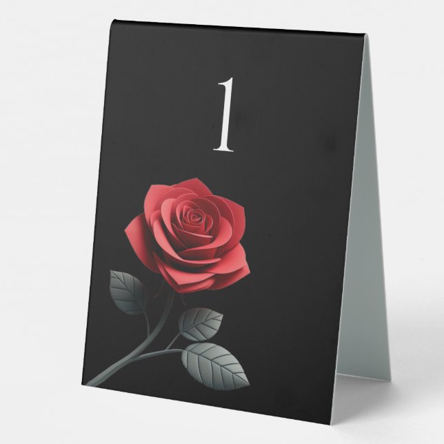 Wedding Table Number-Single Red Rose Tent (Back)