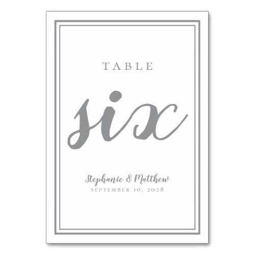 Wedding Table Number Six Simple Gray  White