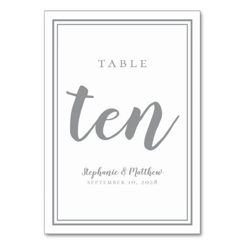 Wedding Table Number Ten Simple  Gray  White