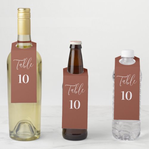 Wedding Table Number Terracotta Brown  Bottle Hanger Tag