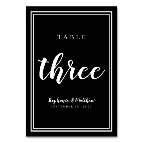 Wedding Table Number Three Black White Simple