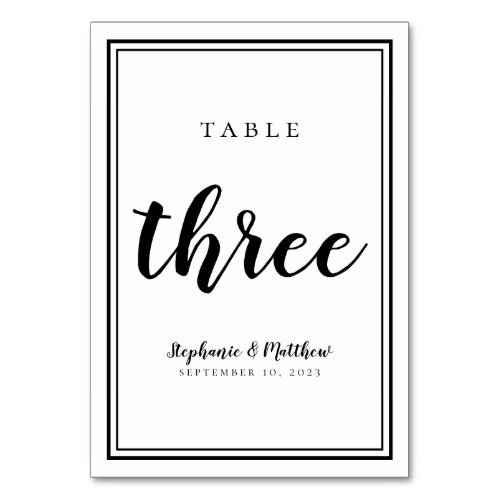 Wedding Table Number Three Simple Black  White