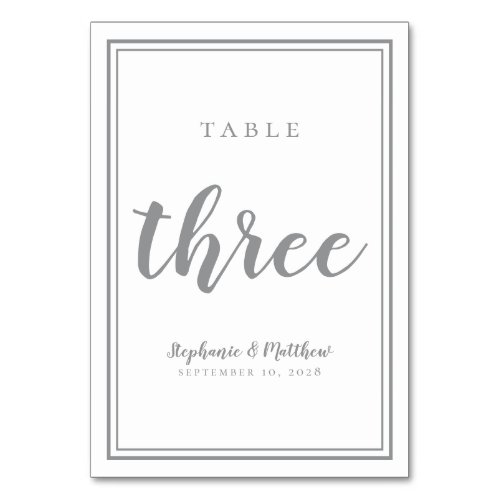 Wedding Table Number Three Simple Gray  White