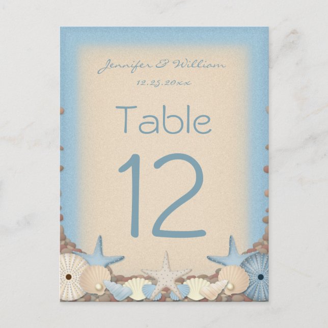 Wedding Table Number Tropical Beach Shells (Front)