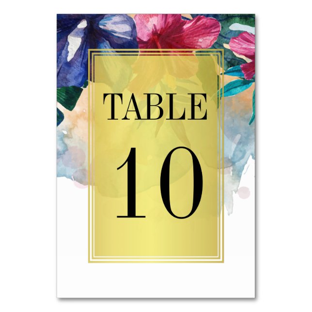 Wedding Table Number | Tropical Watercolor Flowers (Front)