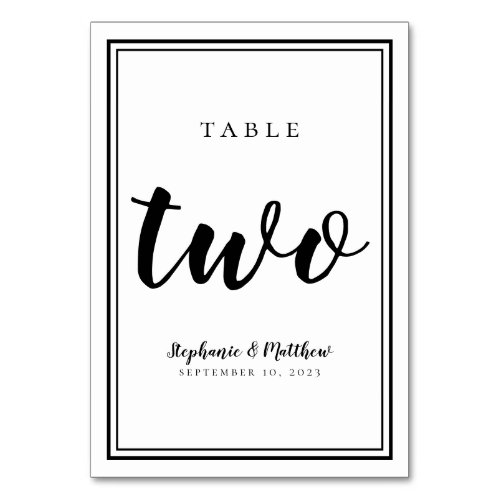 Wedding Table Number Two Simple Black  White