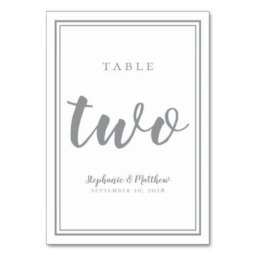 Wedding Table Number Two Simple Gray  White