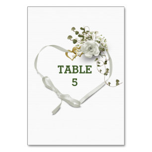 Wedding Table Number White Ribbon Heart
