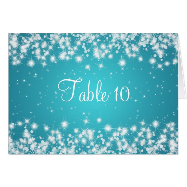 Wedding Table Number Winter Sparkle Blue (Front Horizontal)