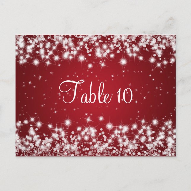 Wedding Table Number Winter Sparkle Red (Front)
