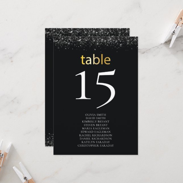 Wedding Table Numbers Black design with Glitter  (Front/Back In Situ)