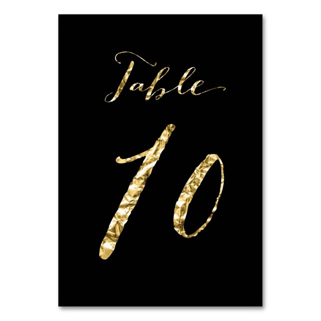 Wedding Table Numbers Black Gold Foil No. 10 (Front)