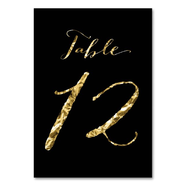 Wedding Table Numbers Black Gold Foil No. 12 (Front)