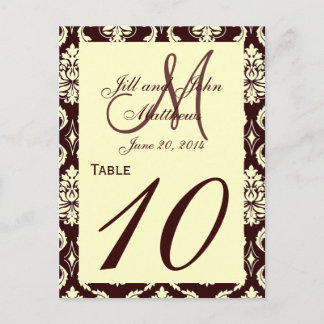 Wedding Table Numbers Brown Ivory Damask