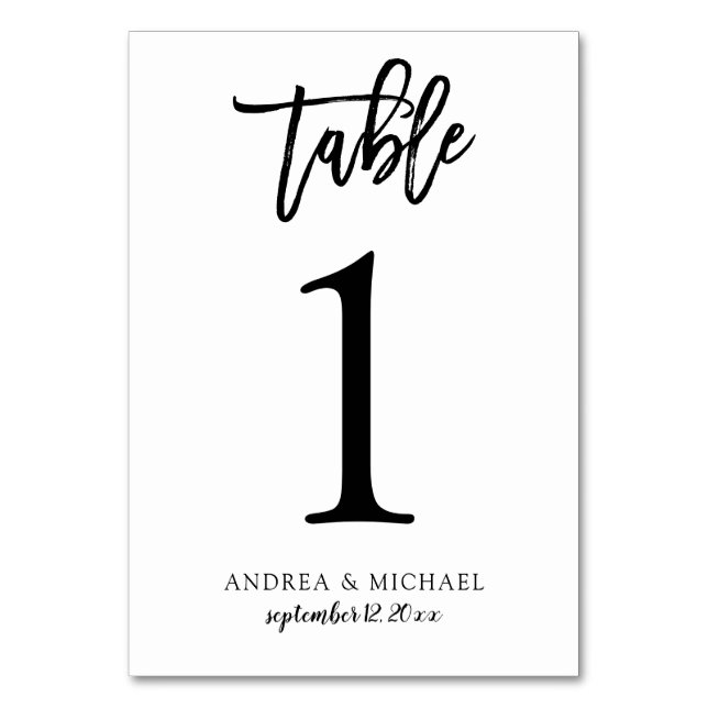 Wedding Table Numbers | Brush Script (Black) 1 (Front)