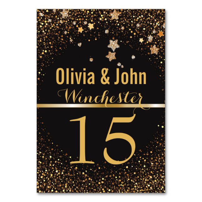 Wedding Table Numbers | Elegant Gold Glitter Stars (Back)