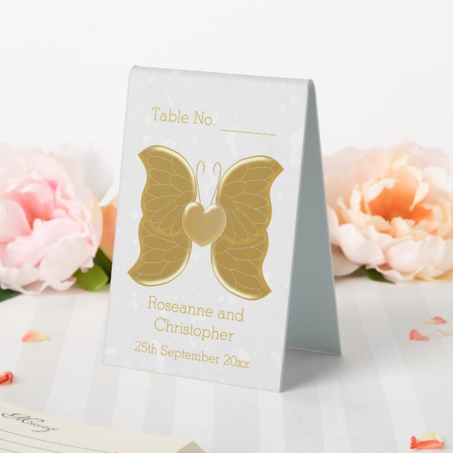 Wedding Table Numbers Gold Butterfly Heart Design Table Tent (In SItu (Wedding))