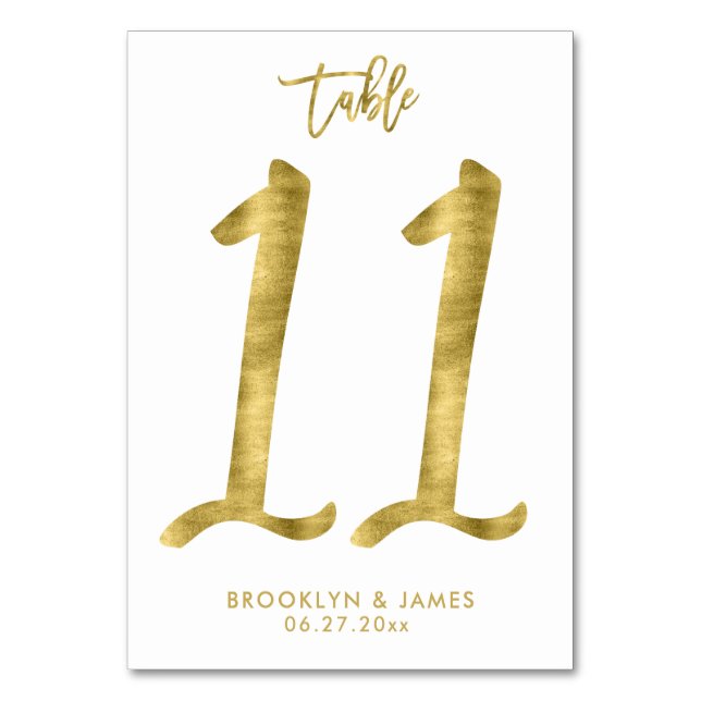 Wedding Table Numbers Gold Foil Effect Number 11 (Front)