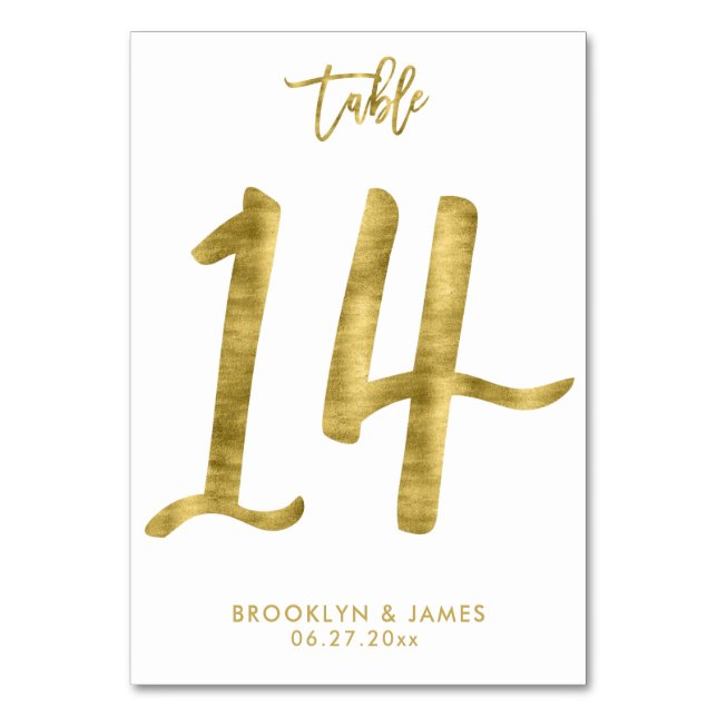 Wedding Table Numbers Gold Foil Effect Number 14 (Front)