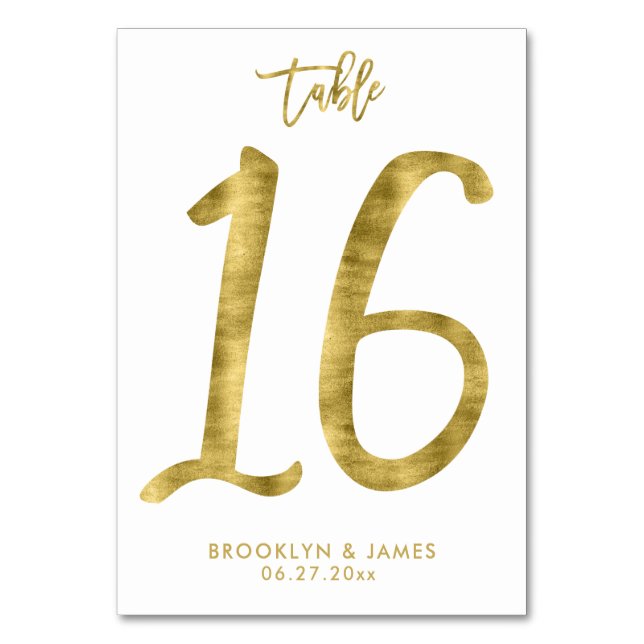 Wedding Table Numbers Gold Foil Effect Number 16 (Front)