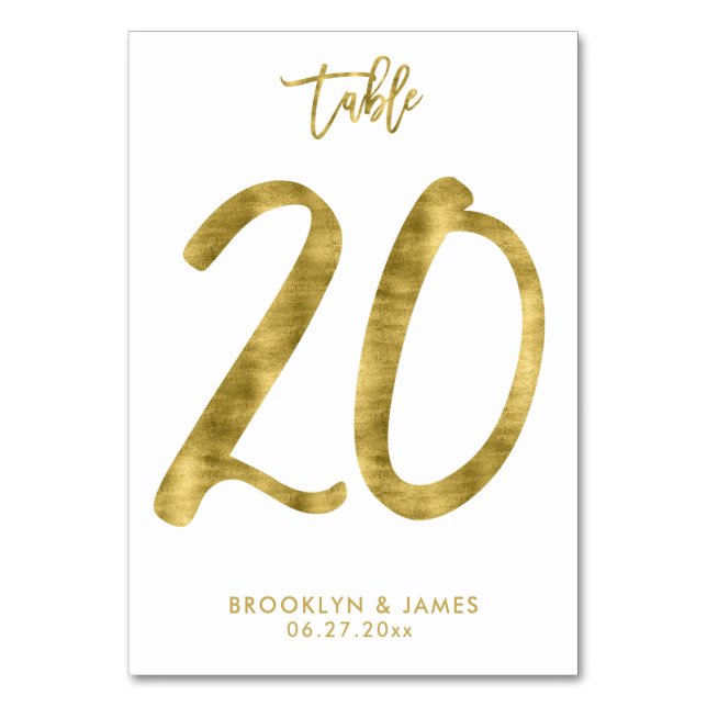 Wedding Table Numbers Gold Foil Effect Number 20 (Front)