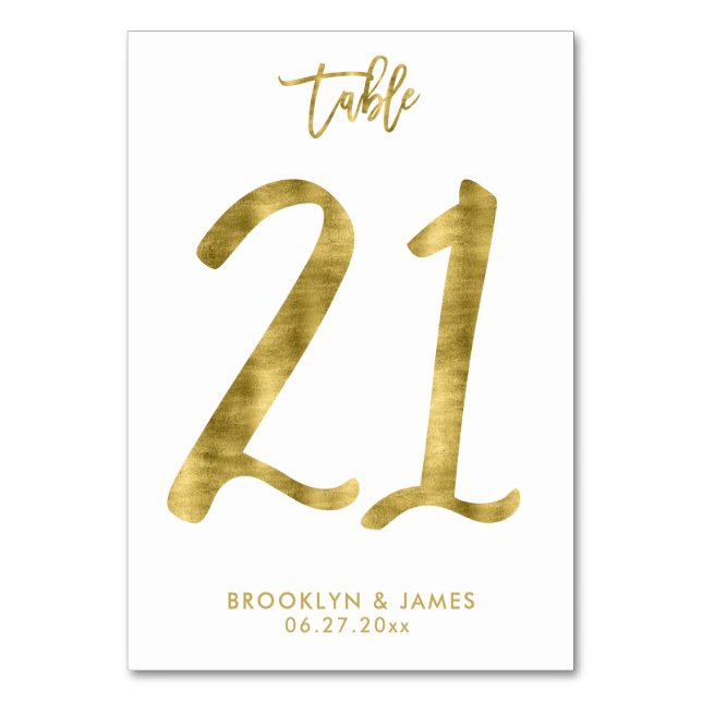 Wedding Table Numbers Gold Foil Effect Number 21 (Front)